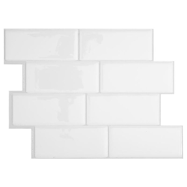 Smart Tiles 8.38 in. W X 11.56 in. L White Mosaic Vinyl Adhesive Wall Tile 4 pc SM1100G-04-QG - main